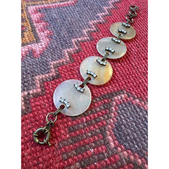 Silpada Bracelet K&r Brass Swarovski Crystal Horn Disks Retired 60s - Picture 1 of 7